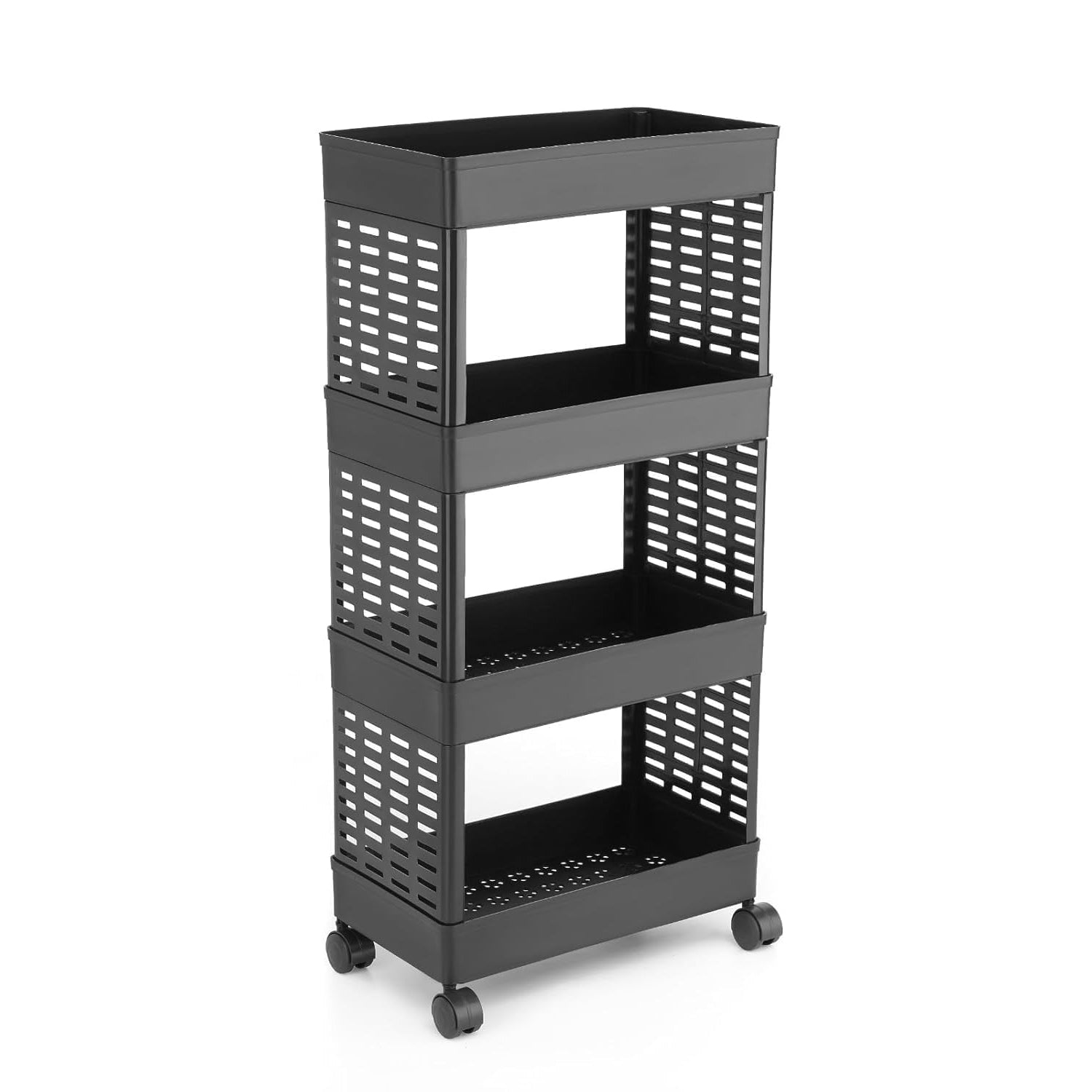 4-Layer Plastic Storage Rack with Wheels 4-Layer Plastic Storage Rack with Wheels